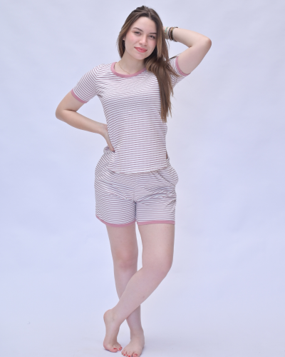 Pyjashort Rayé Rose