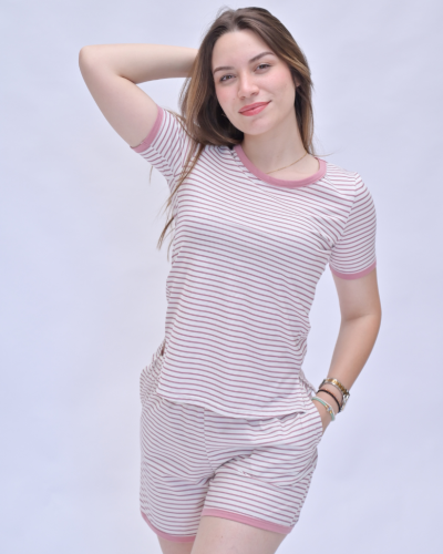 Pyjashort Rayé Rose