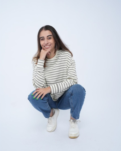 Pull col rond à rayures gris charbon